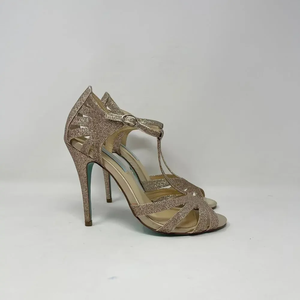 Blue by Betsey Johnson Tee Dress Sandals‎ Womens 7 Champagne Glitter Heels